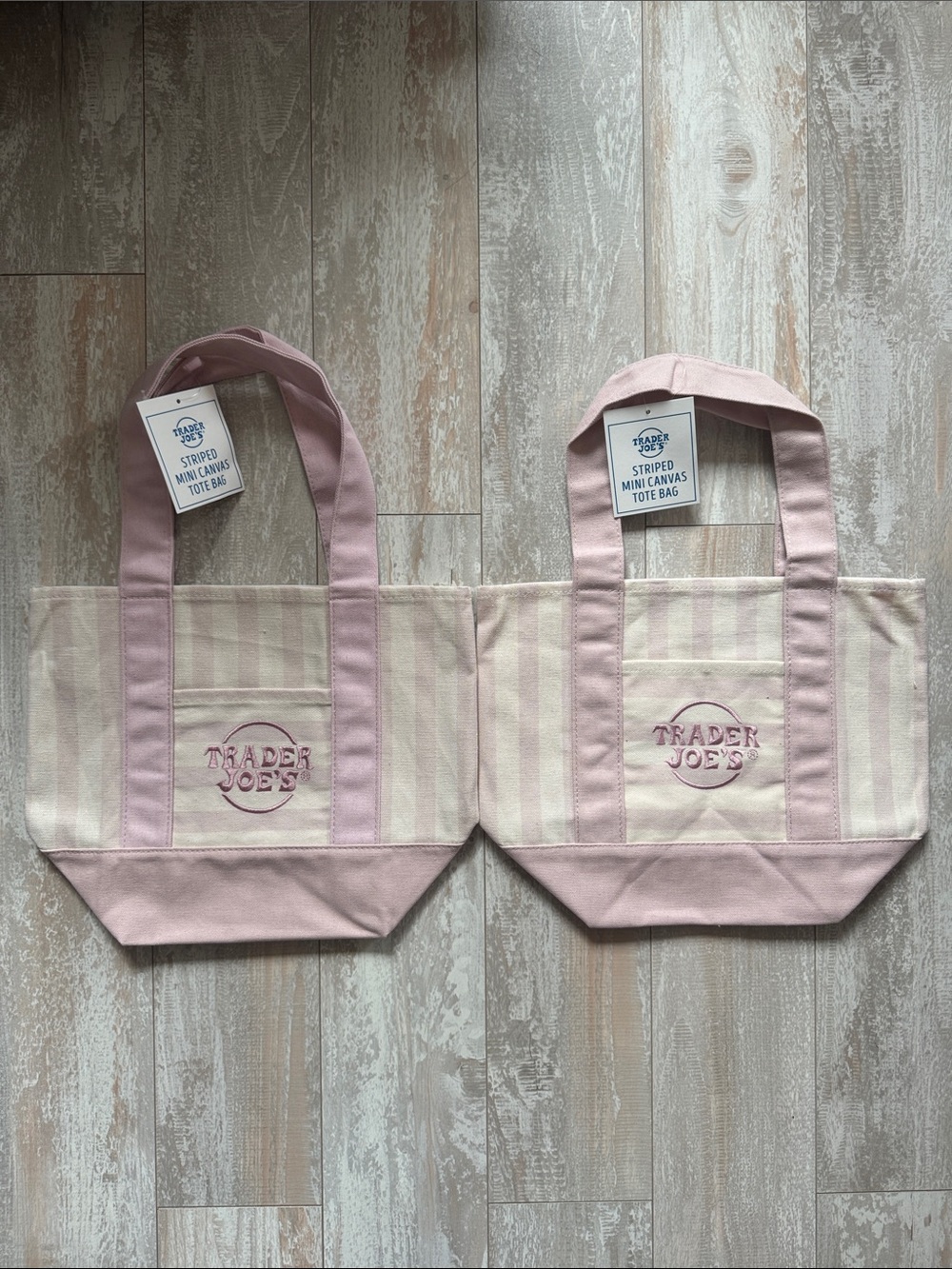 Trader Joe's Pink Striped Canvas Tote Bags
